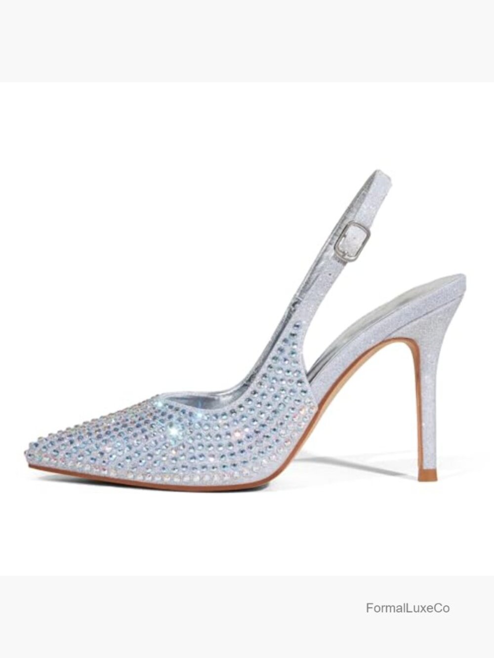 3.7" Adjustable Slingback Pumps Pointed Toe Stilettos Rhinestone Heels Wedding - Picture 4 of 7